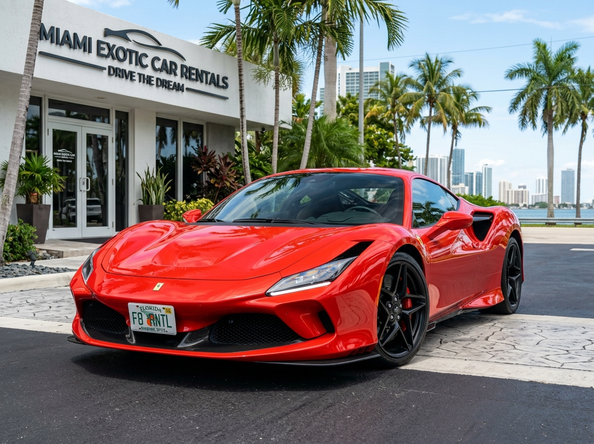 2023 Ferrari F8 Tributo red exotic sports car Miami rental front view