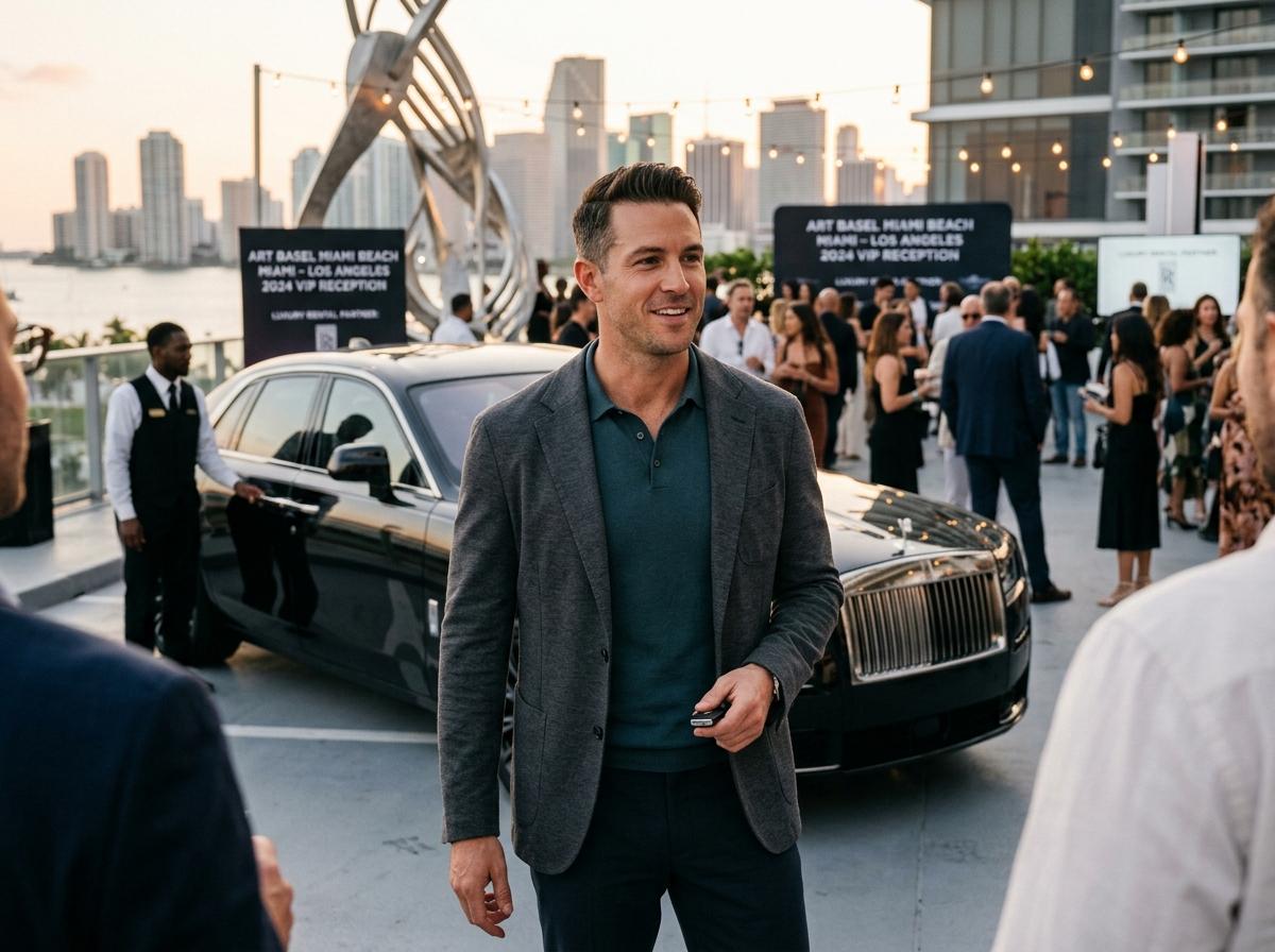 James K. client portrait man Los Angeles Art Basel Miami Rolls-Royce renter